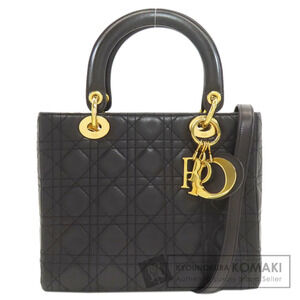 Christian Dior Lady 2way Cannage quilted handbag calfskin Black
